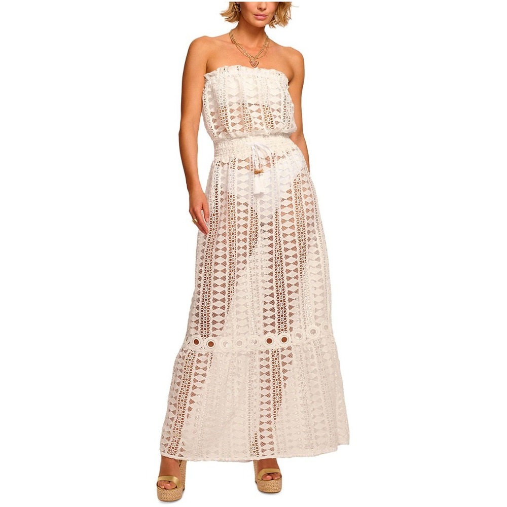 Ramy Brook Henrietta Cover Up Dress White Lace Strapless Maxi C02263012 Small S